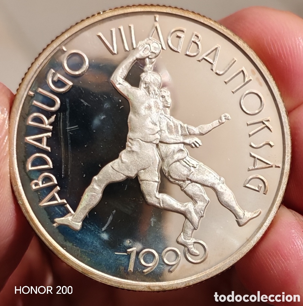 Monedas antiguas de Europa: Hungr&iacute;a 500 Forints 1988. KM.669. Mundial Italia 1990 Futbol. Plata