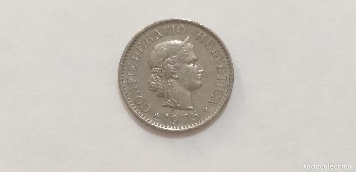 Monnaies anciennes de Europe: Moneda de SUIZA. HELVETIA. 10 diez CENTIMOS RAPPEN. A&ntilde;o 1975. CIRCULADA