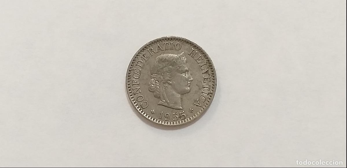Monnaies anciennes de Europe: Moneda de SUIZA. HELVETIA. 10 diez CENTIMOS RAPPEN. A&ntilde;o 1955. CIRCULADA