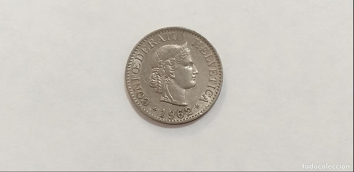 Monnaies anciennes de Europe: Moneda de SUIZA. HELVETIA. 10 diez CENTIMOS RAPPEN. A&ntilde;o 1962. CIRCULADA