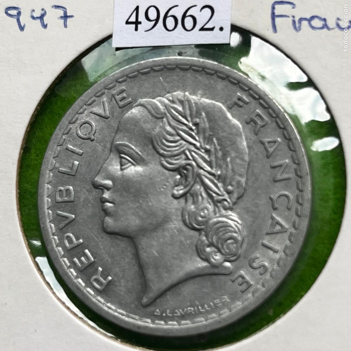 Old Coins of Europe: Francia 5 francos 1947 B (variante 9 cerrado), Al, Marianne A. H. Lavrillier