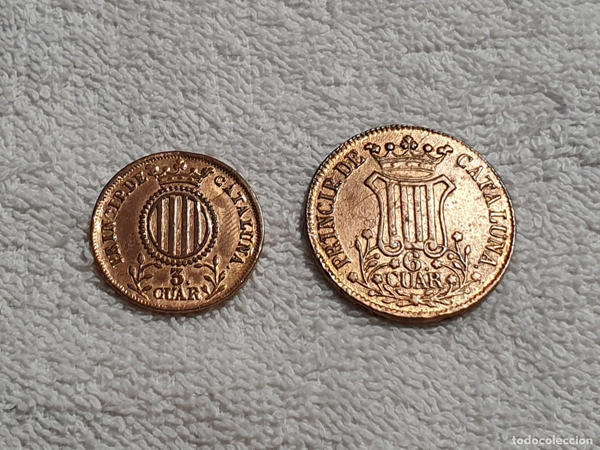 Monete antiche di Europa: 2 monedas 3 y 6 cuartos 1841 - Principado de Catalu&ntilde;a - cuar o cuarts