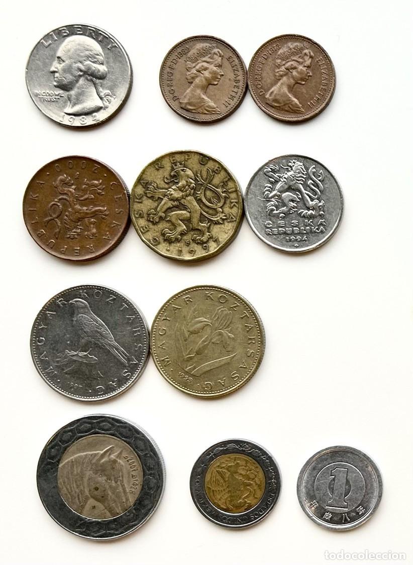 Monedas antiguas de Europa: Lote monedas internacionales USA GB Chequia Hungr&iacute;a Argelia Mejico Jap&oacute;n