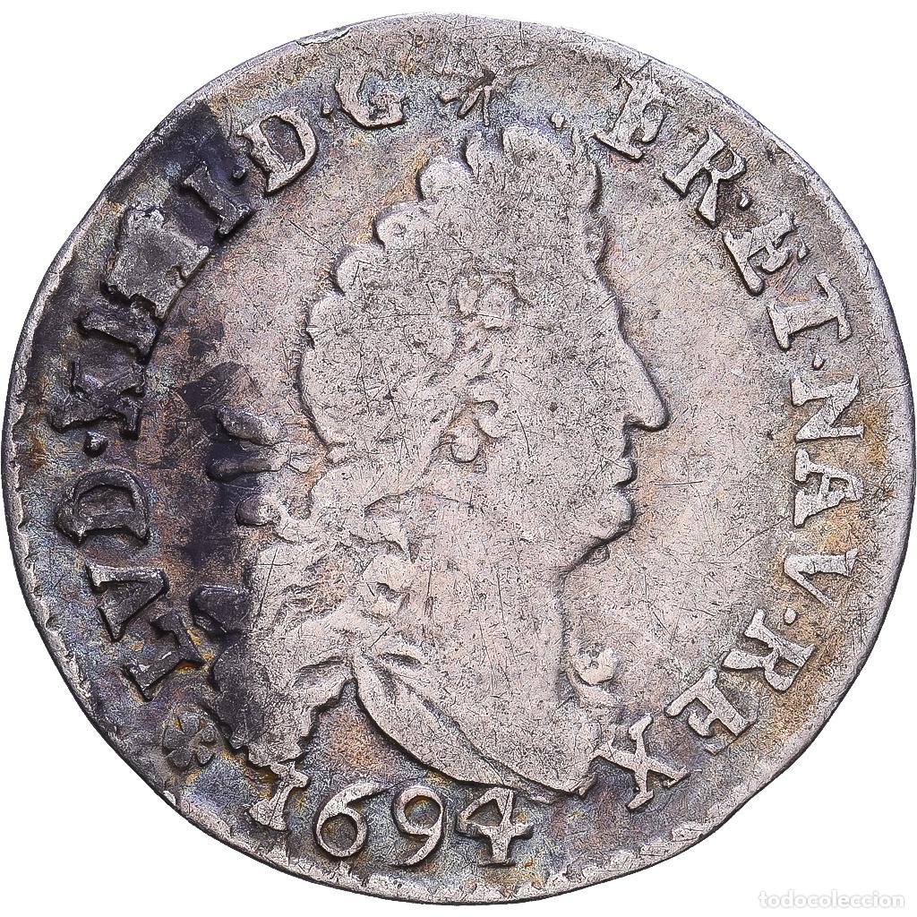 Monedas antiguas de Europa: [#1547761] Francia, Louis XIV, 4 Sols aux 2 L, 1694, Toulouse, Plata, BC+, Gadoury:106