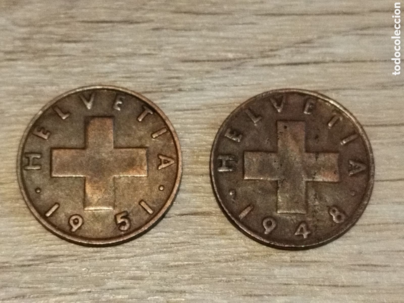 Monedas antiguas de Europa: Variantes de fecha. Suiza lote de 2 monedas de 2 c&eacute;ntimos de 1948 y 1951