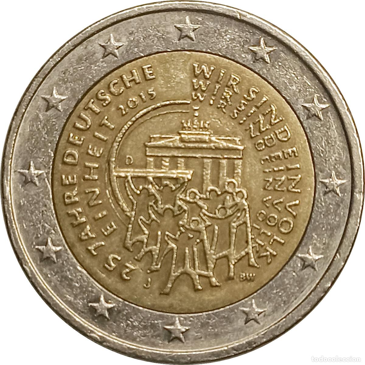 Monnaies anciennes de Europe: Alemania. 2 euros 2015. 25&ordm; Aniver. de la Unificaci&oacute;n de Alemania. Ceca J. KM# 337. (144).