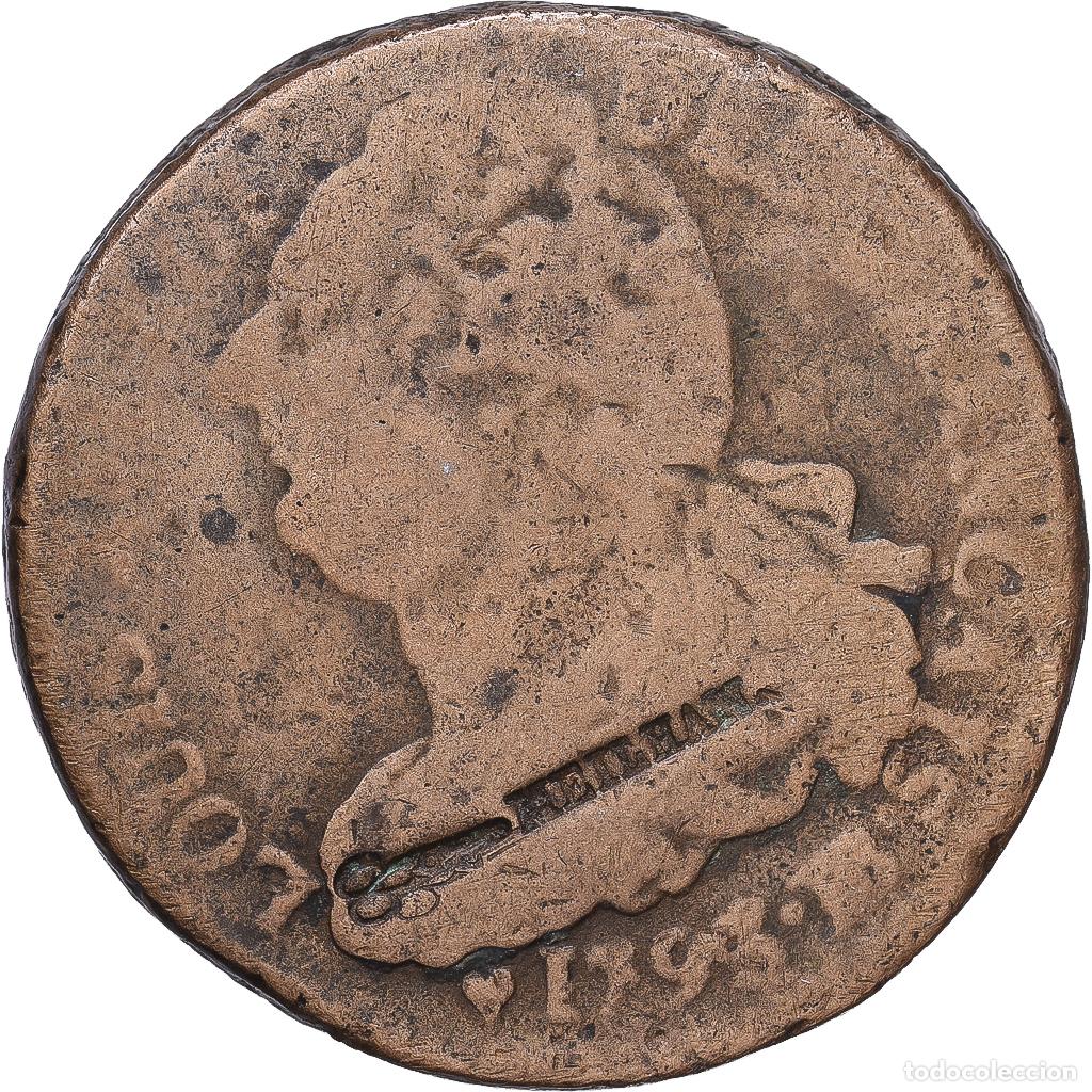 Monedas antiguas de Europa: [#1547883] Francia, Louis XVI, 2 Sols, 1793 / AN 5, Strasbourg, Countermark, Bronce, BC
