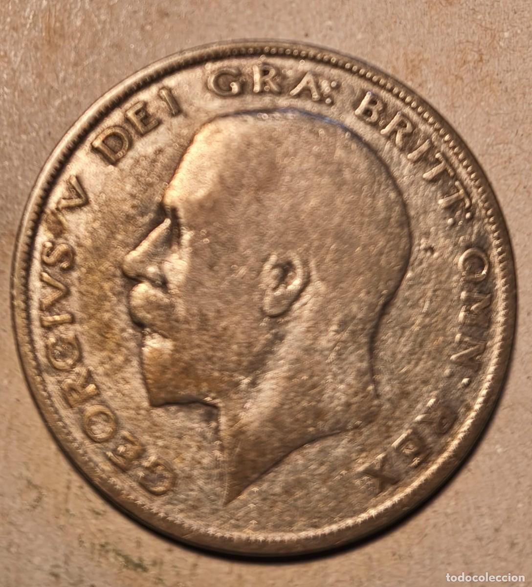 Monedas antiguas de Europa: Moneda plata antigua media corona Jorge V, 1929, Gran Breta&ntilde;a