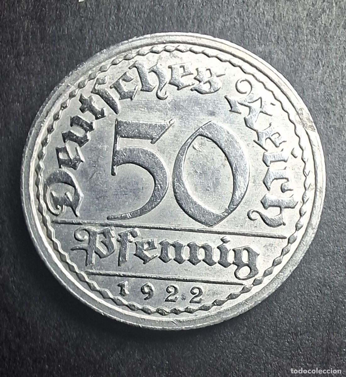 Monedas antiguas de Europa: ALEMANIA REP&Uacute;BLICA DE WEIMAR 1922 50 Pfennig (A) KM 27 SC