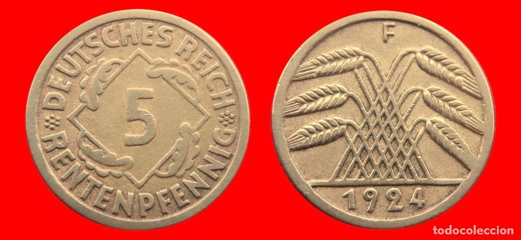 Monedas antiguas de Europa: 5 RENTENPFENNIG 1924F WEIMAR ALEMANIA-156814