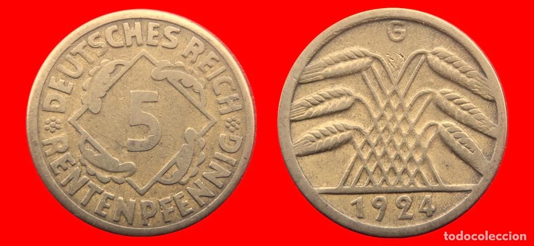 Monedas antiguas de Europa: 5 RENTENPFENNIG 1924G WEIMAR ALEMANIA-156815