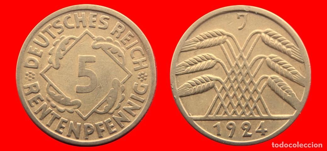 Monedas antiguas de Europa: 5 RENTENPFENNIG 1924J WEIMAR ALEMANIA-156816