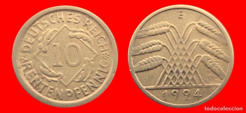 Monedas antiguas de Europa: 10 RENTENPFENNIG 1924E WEIMAR ALEMANIA-156818