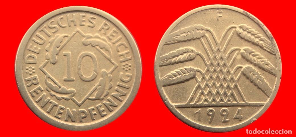 Monedas antiguas de Europa: 10 RENTENPFENNIG 1924F WEIMAR ALEMANIA-156819