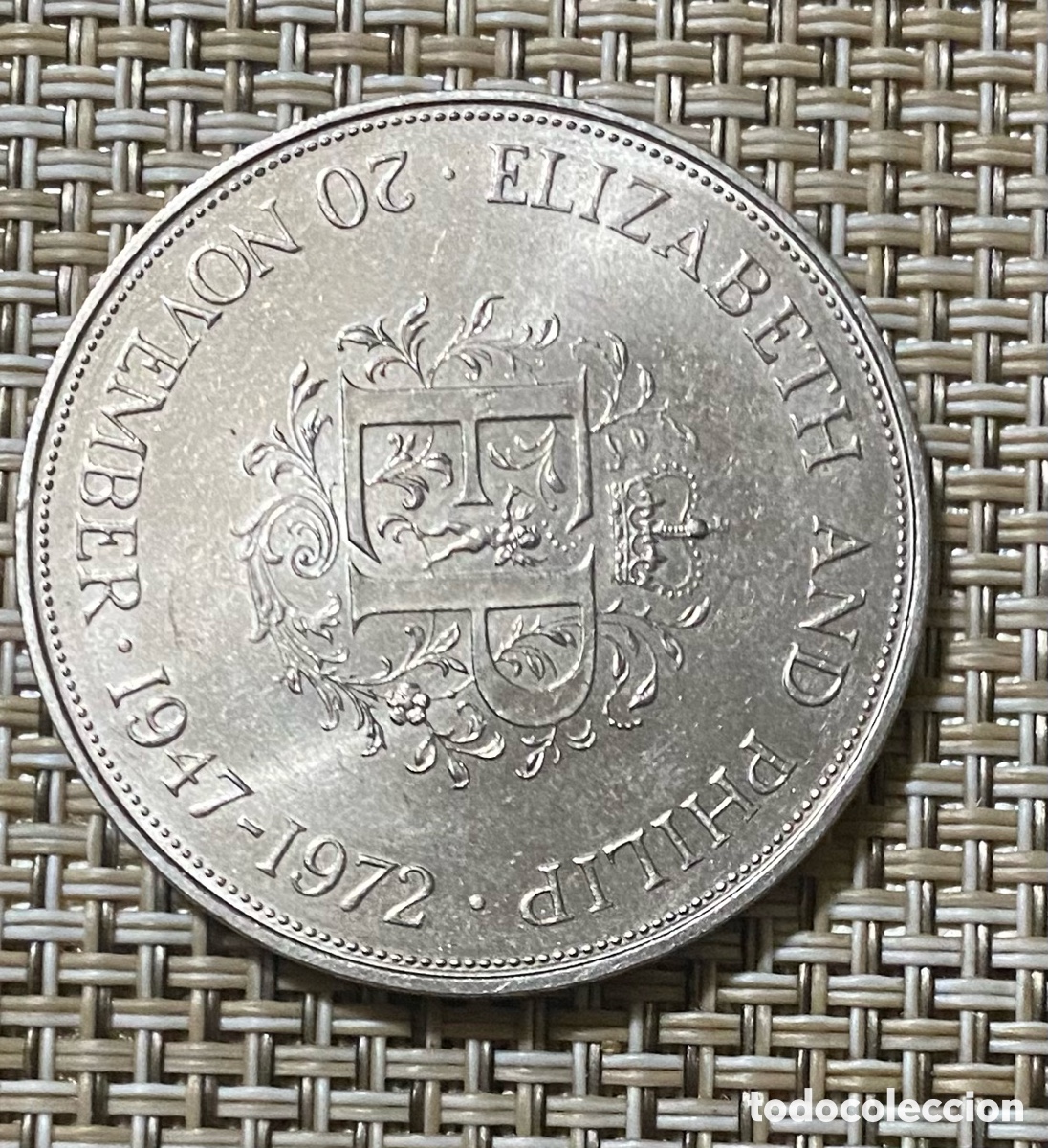 Monedas antiguas de Europa: Reino Unido 1 Corona Bodas de Plata 1972