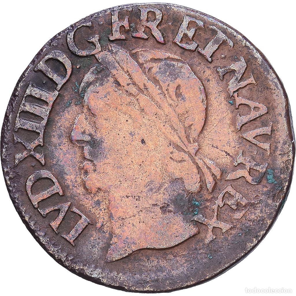 Monedas antiguas de Europa: [#1547573] Francia, Louis XIII, Double tournois de Warin, 1643, Cobre, BC+, Gadoury:12