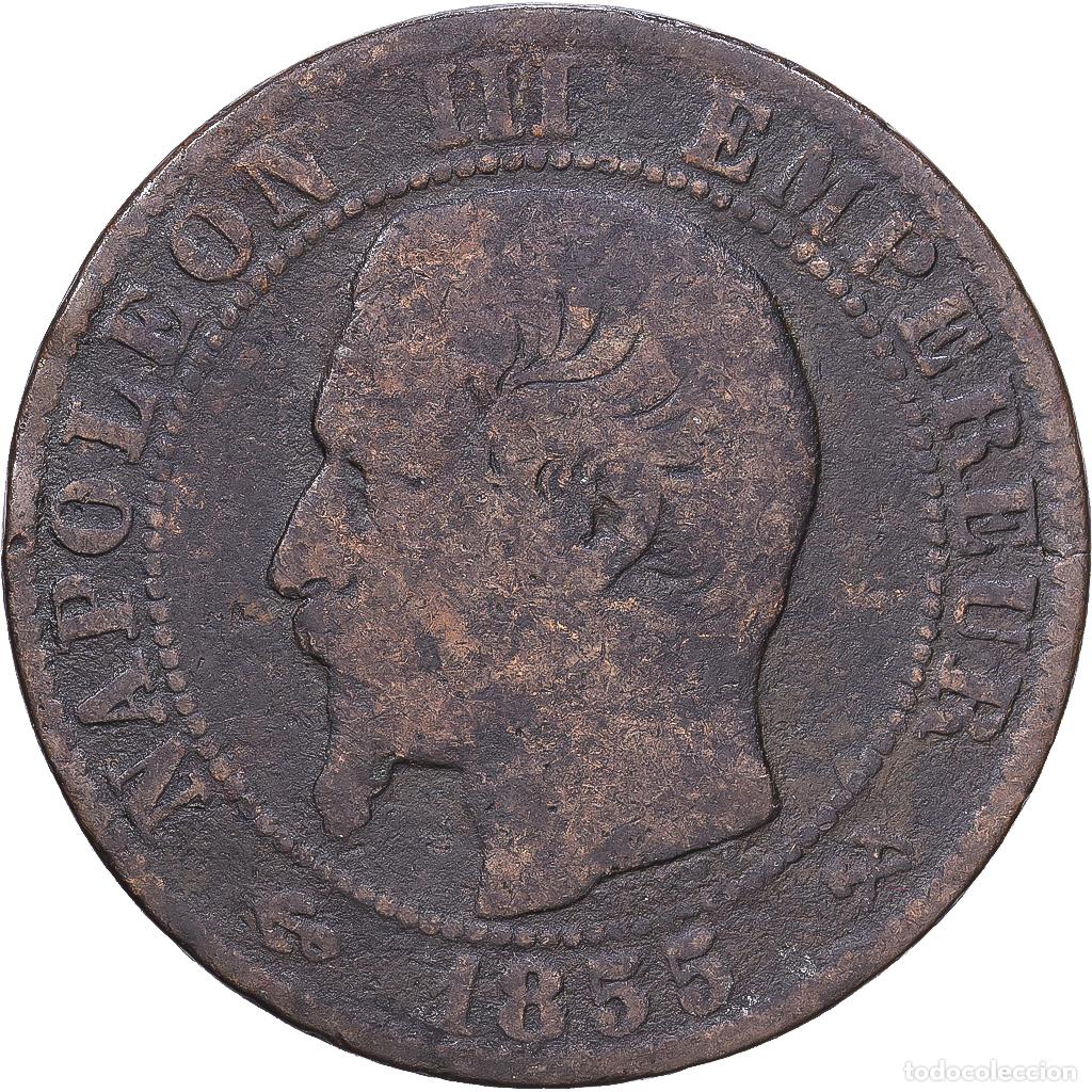 Monedas antiguas de Europa: [#1547592] Francia, Napoleon III, 5 Centimes, 1855, Rouen, Bronce, BC+, Gadoury:152