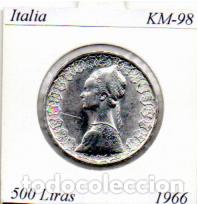 Monedas antiguas de Europa: ITALIA 1966 (2), 500 LIRAS, KM-98, AG, EBC; 19,95 &euro; 1