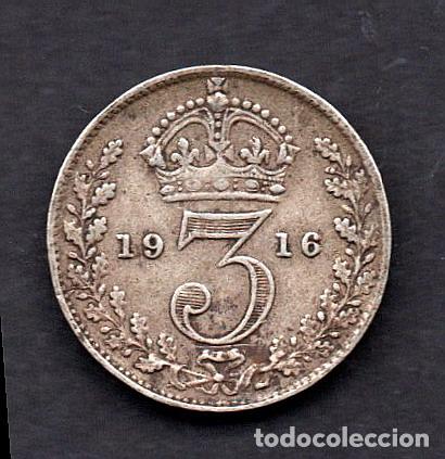 Monedas antiguas de Europa: GRAN BRETA&Ntilde;A - 3 PENIQUES de PLATA - 1916