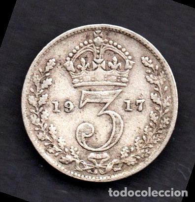 Monedas antiguas de Europa: GRAN BRETA&Ntilde;A - 3 PENIQUES de PLATA - 1917