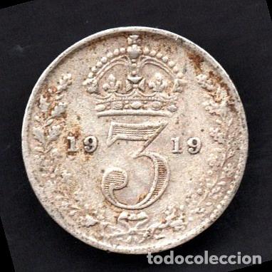 Monedas antiguas de Europa: GRAN BRETA&Ntilde;A - 3 PENIQUES de PLATA - 1919