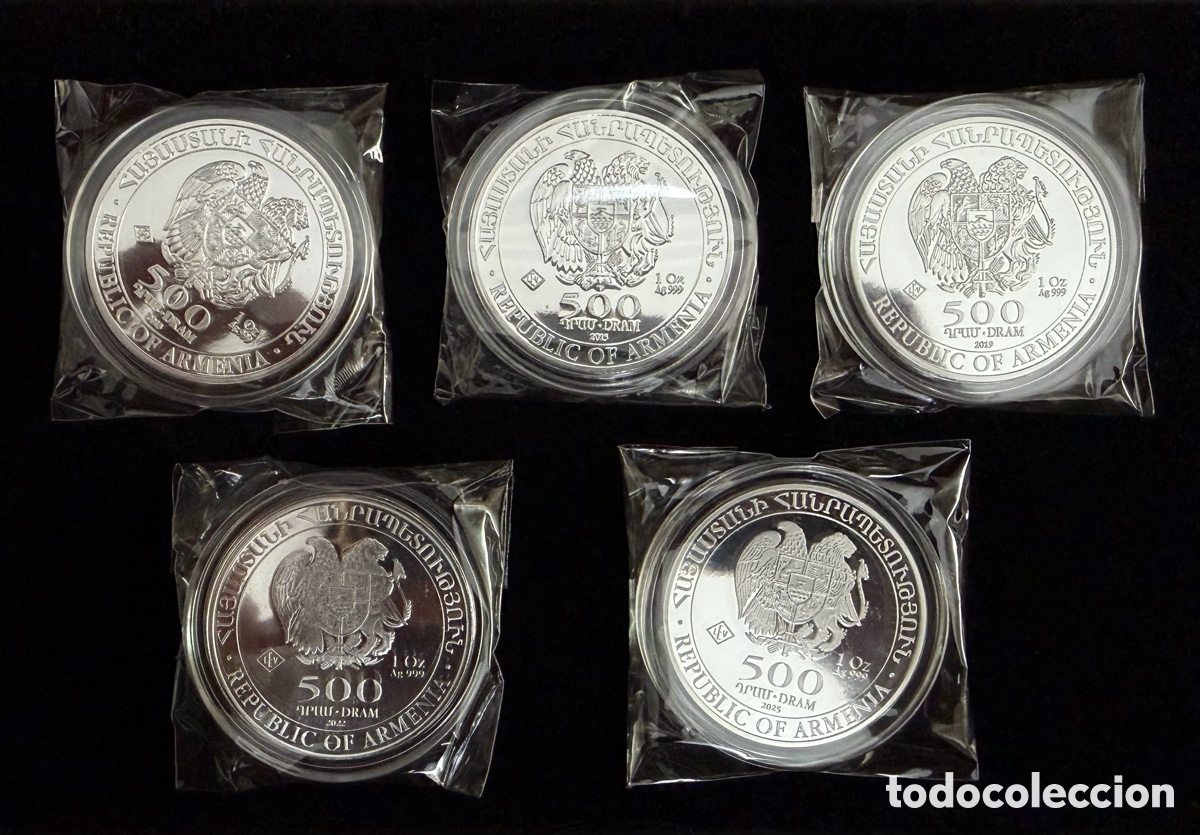 Monedas antiguas de Europa: Lote 5 Arcas de No&eacute; Armenia 1 oz plata 999