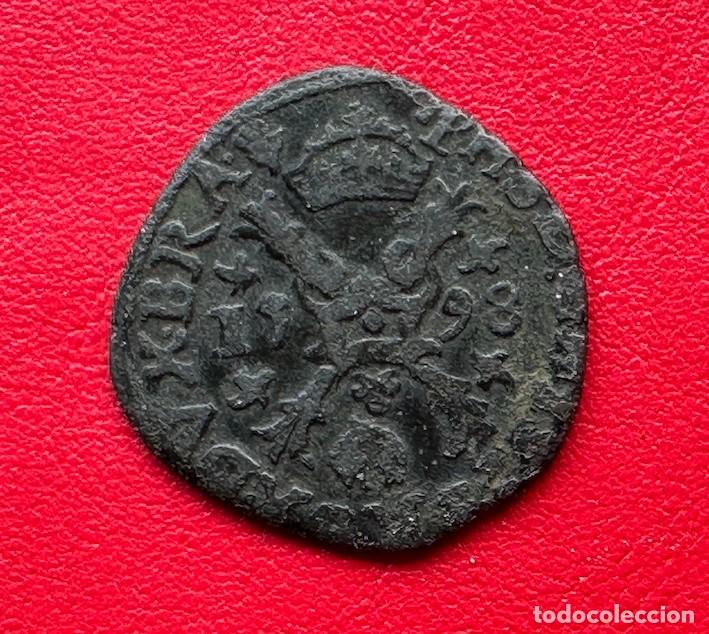 Monedas antiguas de Europa: Escaso Gigot de Cobre 1598 &bull; Felipe II &bull; Ceca de Namur &bull; Cruz de Borgo&ntilde;a y Fecha N&iacute;tida.