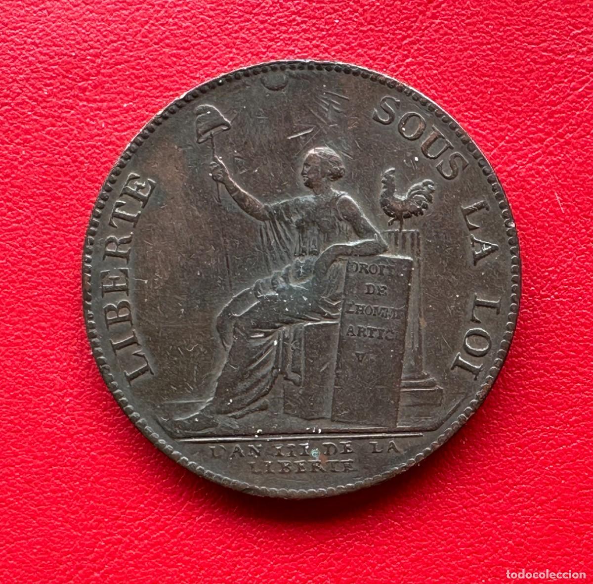 Monedas antiguas de Europa: Raro 2 Sols Monneron 1791 &bull; Moneda de Necesidad de la Revoluci&oacute;n Francesa &bull; Muy Buscada.