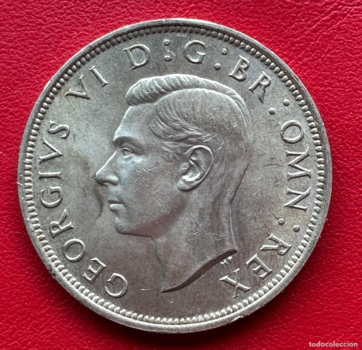 Monedas antiguas de Europa: Magn&iacute;fica Media Corona de Plata 1937 &bull; Jorge VI &bull; Primer A&ntilde;o de Reinado &bull; Gran Relieve Her&aacute;ldico.
