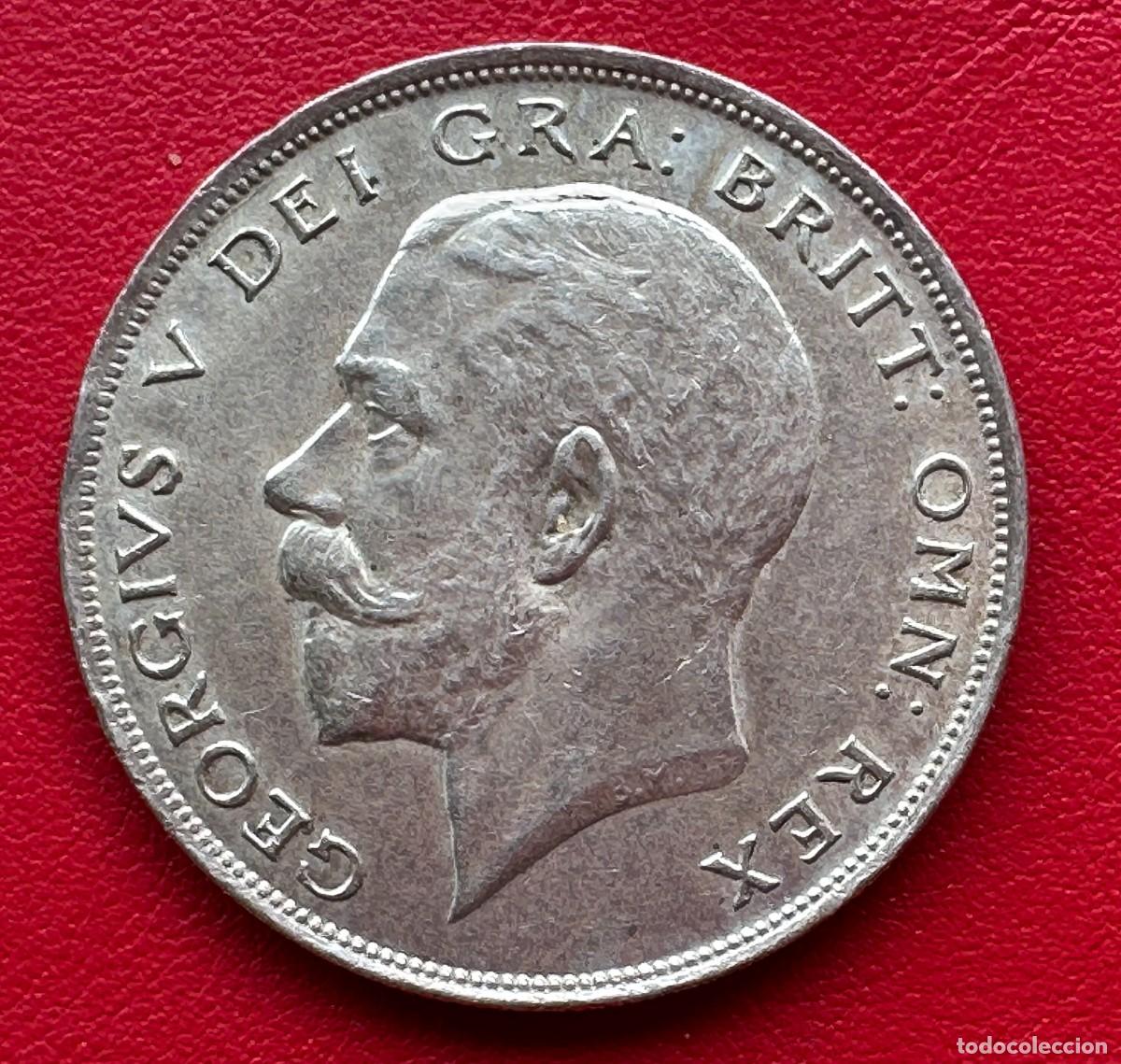 Monedas antiguas de Europa: Reino Unido. Half Crown (Media Corona) de Plata. Jorge V. 1923. Ley .500. MBC