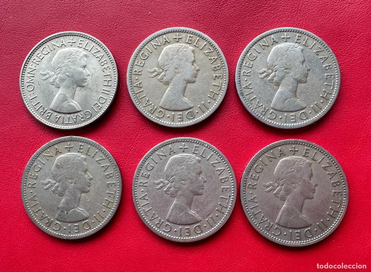 Monedas antiguas de Europa: Reino Unido. Lote de 6 Medias Coronas (Half Crown). 1953 a 1958. Isabel II. MBC.
