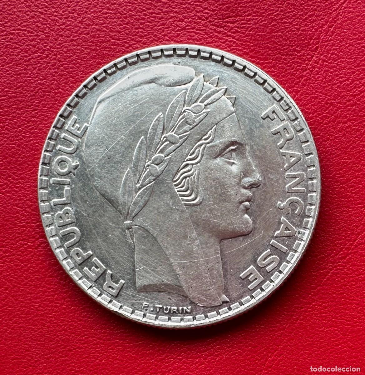Monedas antiguas de Europa: Preciosa Moneda de Plata 20 Francos 1937 &bull; Dise&ntilde;o Art D&eacute;co Pierre Turin &bull; Excelente Brillo.