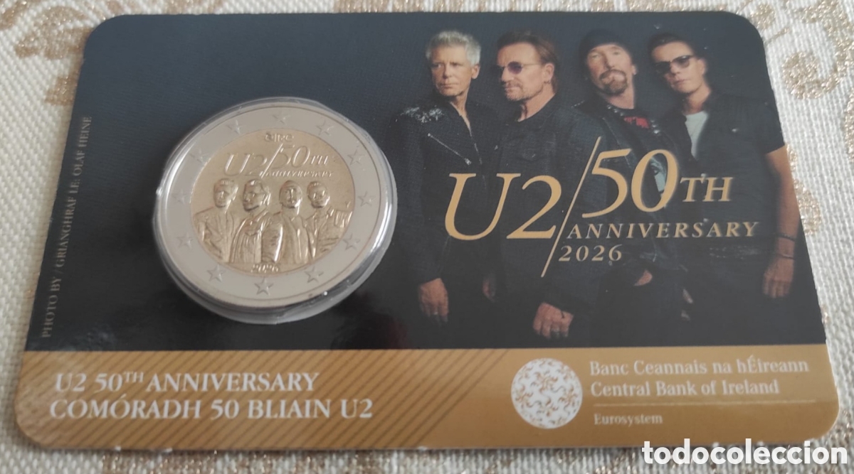 Monedas antiguas de Europa: Coincard 2&euro; Irlanda. 50 a&ntilde;os de U2