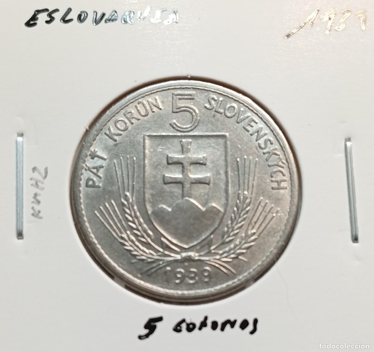 Monedas antiguas de Europa: ESLOVAQUIA 5 CORONAS / KORUN 1939 KM#2 MBC+.