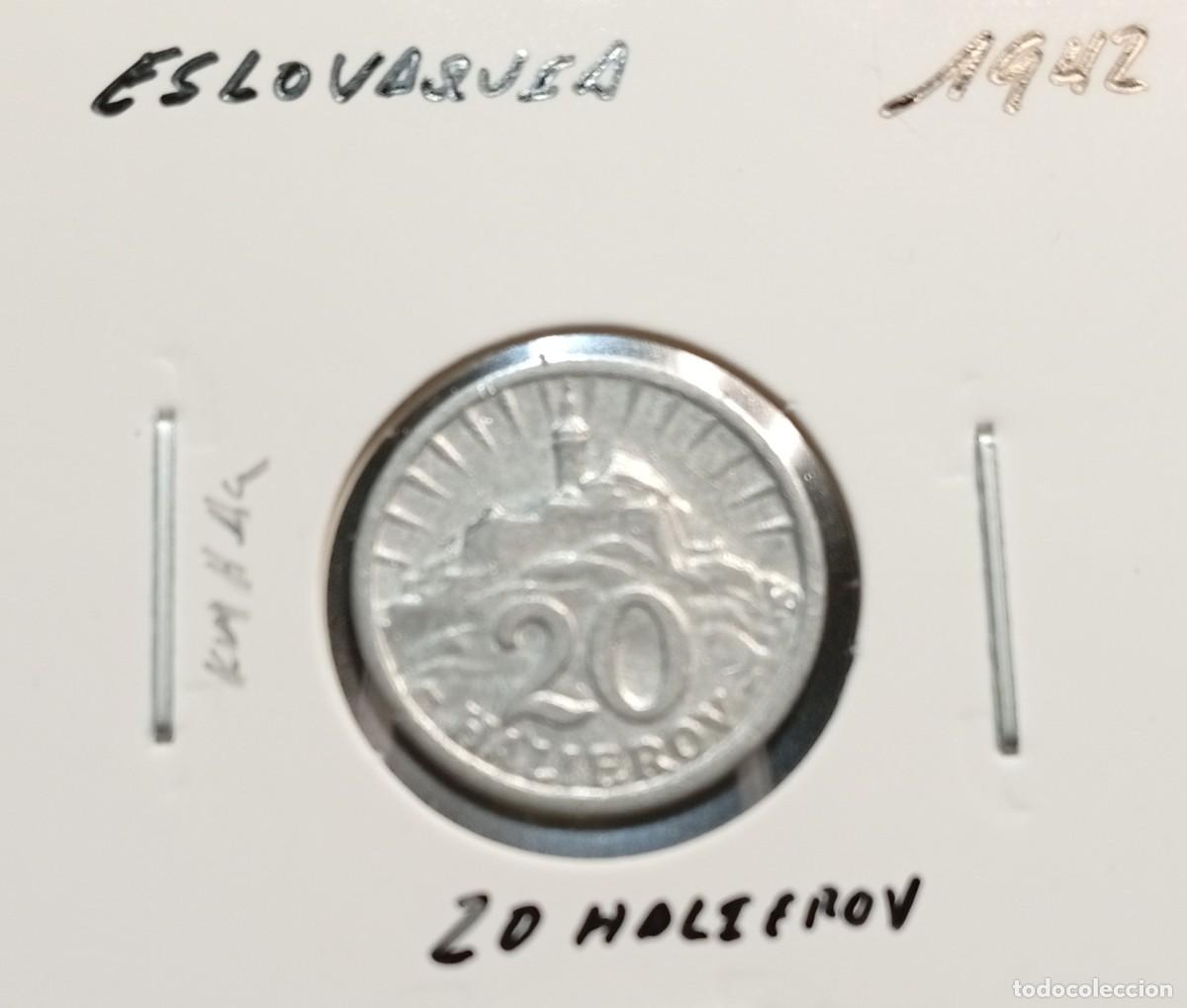Monedas antiguas de Europa: ESLOVAQUIA 20 HALIEROV 1942 KM#4a MBC ALUMINIO , COLOR GRIS.
