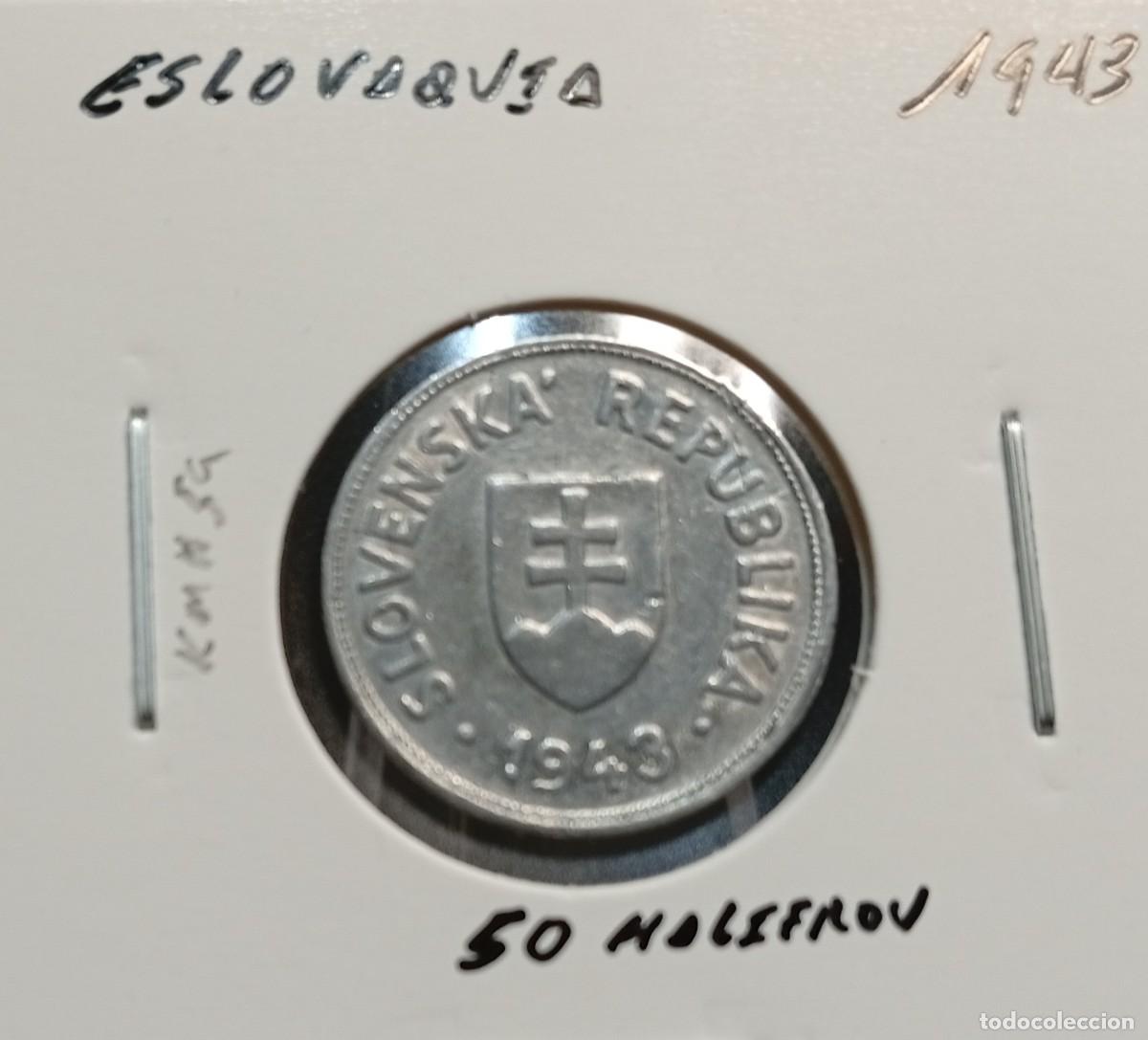 Monedas antiguas de Europa: ESLOVAQUIA 50 HALIEROV 1944 KM#5a MBC ALUMINIO , COLOR GRIS.