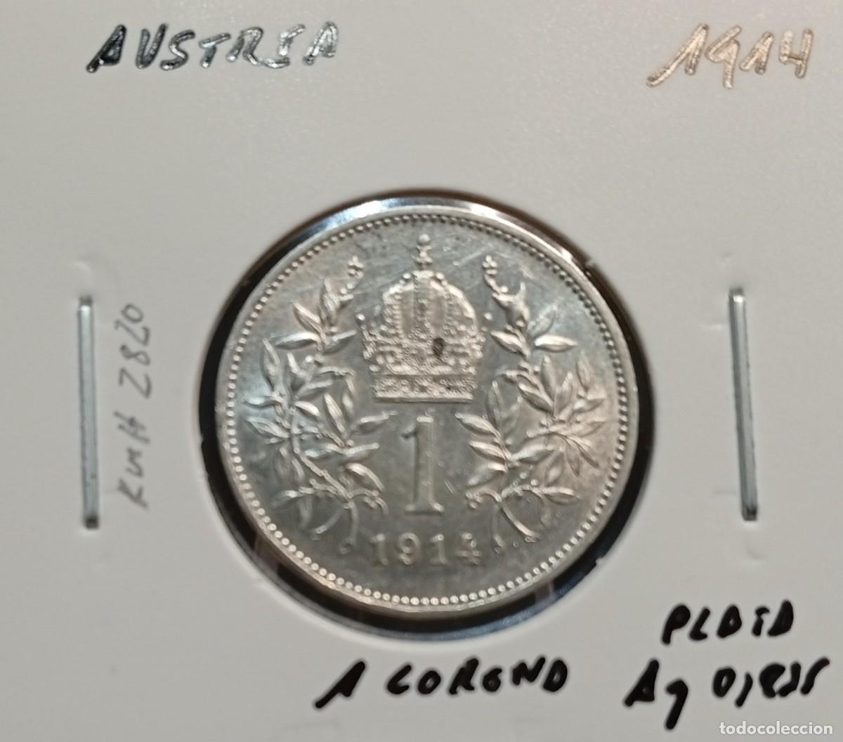 Monedas antiguas de Europa: AUSTRIA 1 CORONA 1914 KM#2820 EBC PLATA AG 0,835 5 GRAMOS.