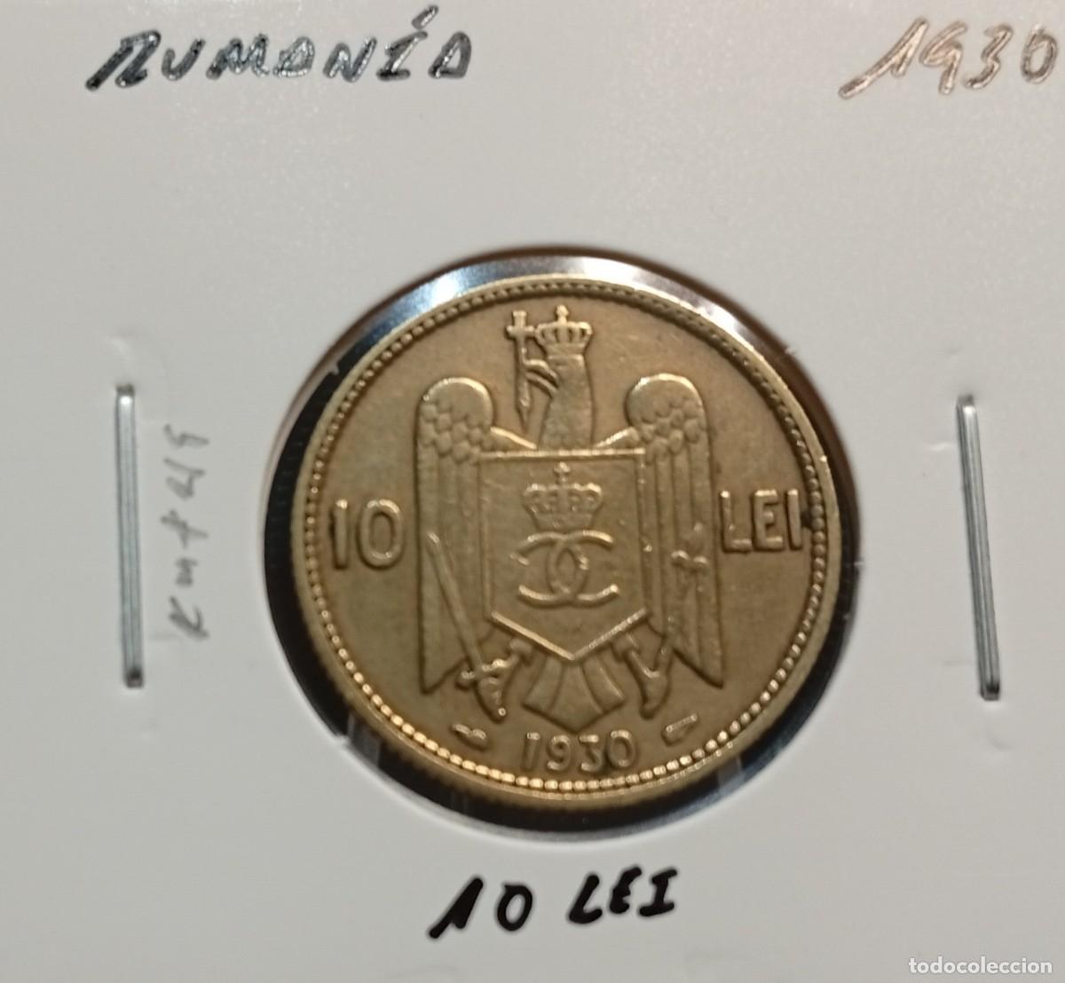 Monedas antiguas de Europa: RUMAN&Iacute;A 10 LEI 1930 KM#49 MBC , CECA SHELL AND WING - PAR&Iacute;S.