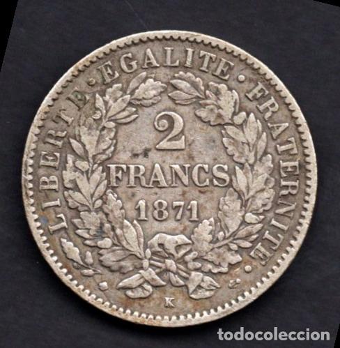 Monedas antiguas de Europa: FRANCIA - 2 FRANCOS de PLATA - 1871 K