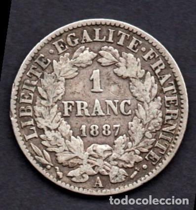 Monedas antiguas de Europa: FRANCIA - 1 FRANCO de PLATA - 1887 A