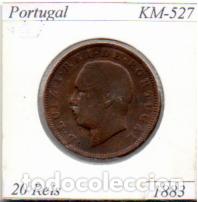Monedas antiguas de Europa: PORTUGAL 1883 (3), 20 REIS, KM-527, BC; 2,95 &euro; 1
