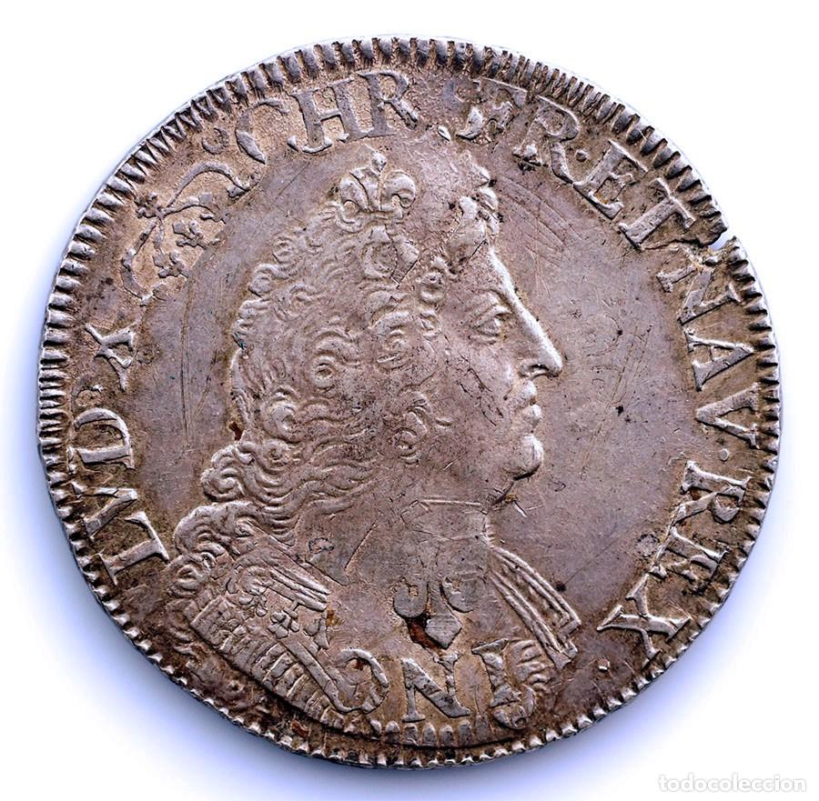 Monedas antiguas de Europa: SC-Francia-Luis XIV &rdquo;Rey Sol&rdquo;. &Eacute;cu aux Palmes 1693. MBC+/VF+-. Plata 25,3 g. Escasa