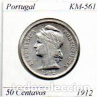Monedas antiguas de Europa: PORTUGAL 1912, 50 CENTAVOS, KM-561, AG, EBC; 19.95 &euro; 1