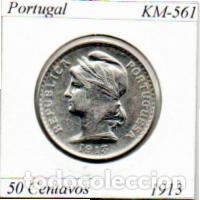 Monedas antiguas de Europa: PORTUGAL 1913, 50 CENTAVOS, KM-561, AG, EBC; 19.95 &euro; 1