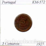 Monedas antiguas de Europa: PORTUGAL 1927, 5 CENTAVOS, KM-572; 0,95 &euro; 1
