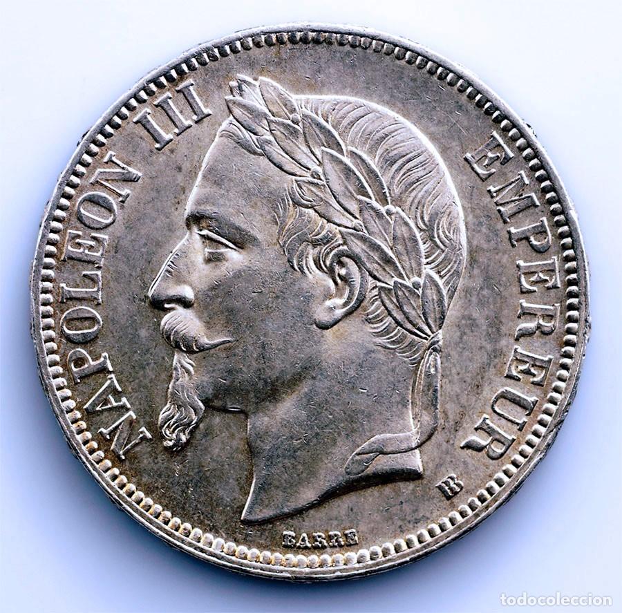 Monedas antiguas de Europa: SC-Francia-Napole&oacute;n III 5 Francos 1867 BB. Estrasburgo. EBC+/XF+ Plata 25 g.