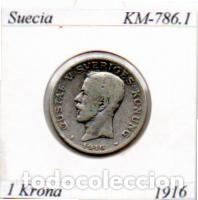 Monedas antiguas de Europa: SUECIA 1919, 1 KRONA, KM-786.1, AG, MBC; 12,95 &euro; 1