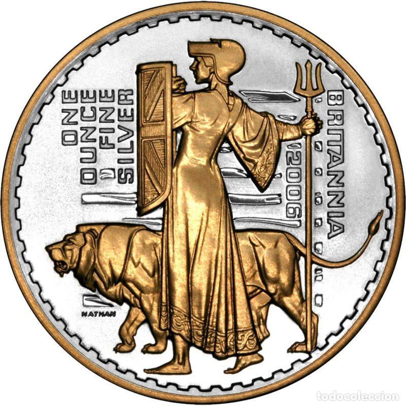 Monedas antiguas de Europa: INGLATERRA REINO UNIDO UK ONZA DE PLATA PURA 2 POUNDS BRITANNIA 2006 CON ORO