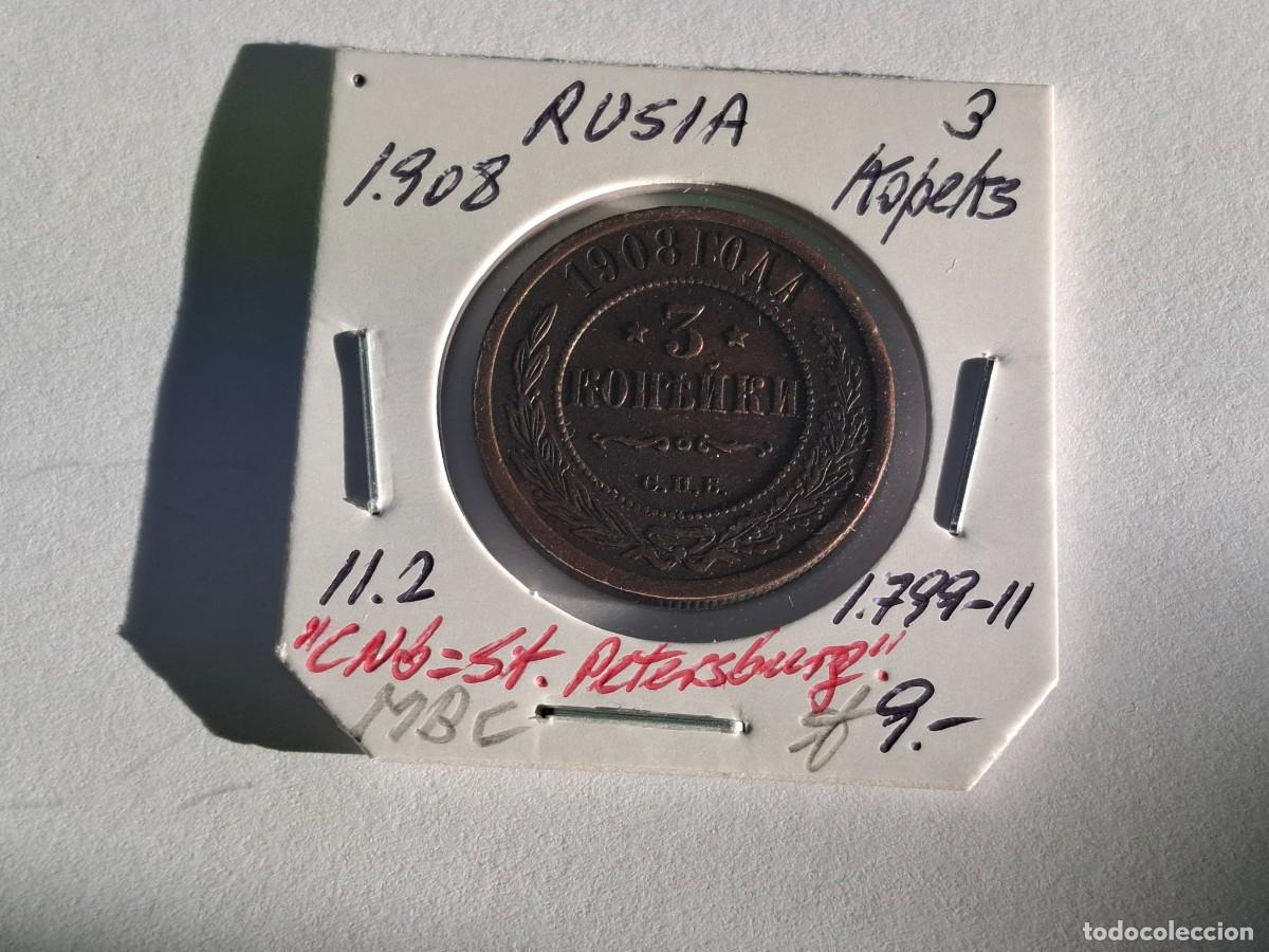 Monedas antiguas de Europa: 3 KOPEKS de 1908 KM 11.2 RUSIA en MBC