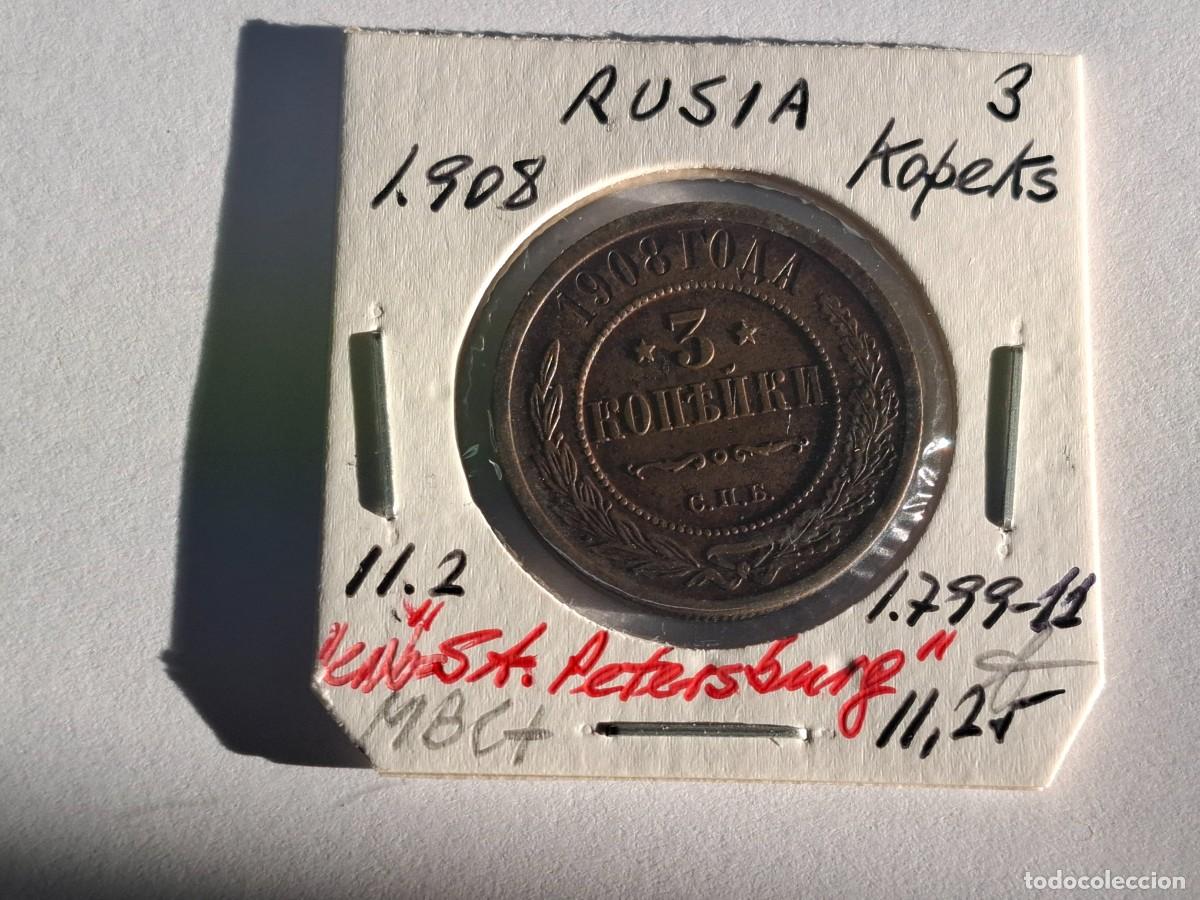 Monedas antiguas de Europa: 3 KOPEKS de 1908 KM 11.2 RUSIA en MBC+